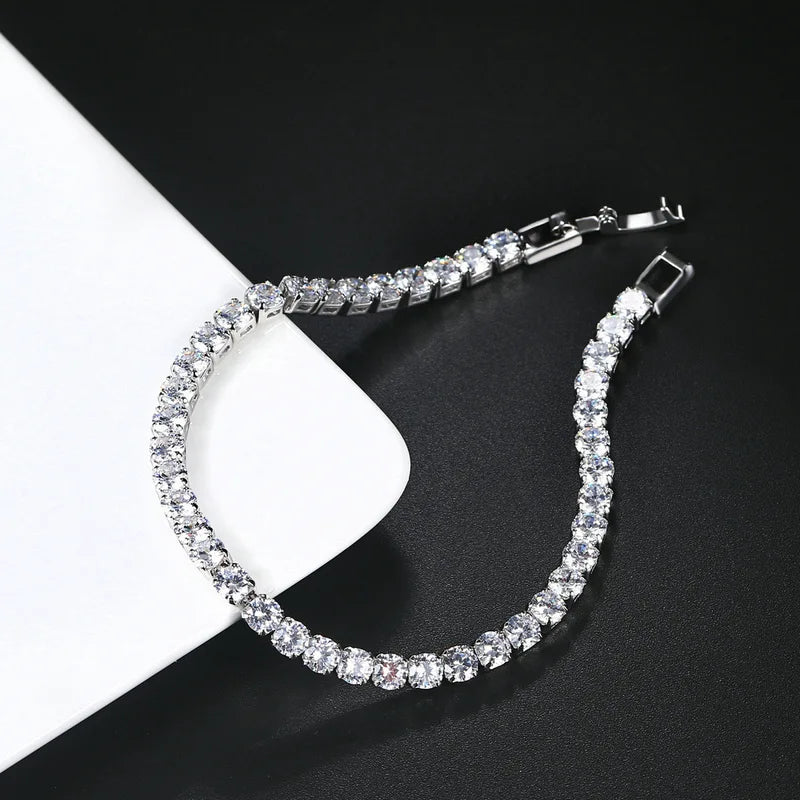 Women's Zirconia Tennis Bracelet Crystal Charm Wedding Jewelry Thin Chain