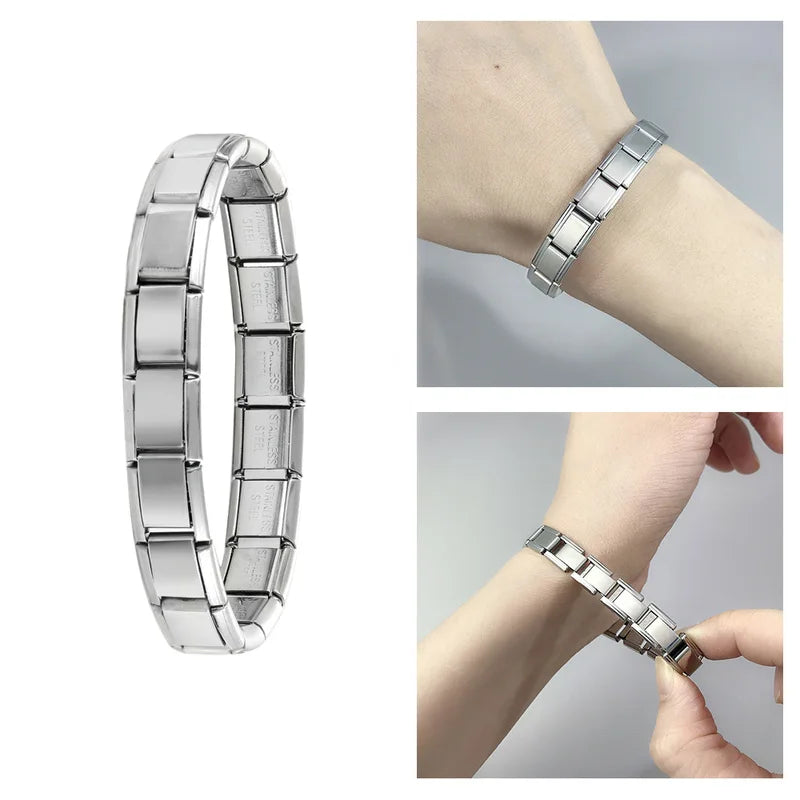 Women Men DIY Modular Charm Bracelet Stainless Steel 9MM Wide Jewelry