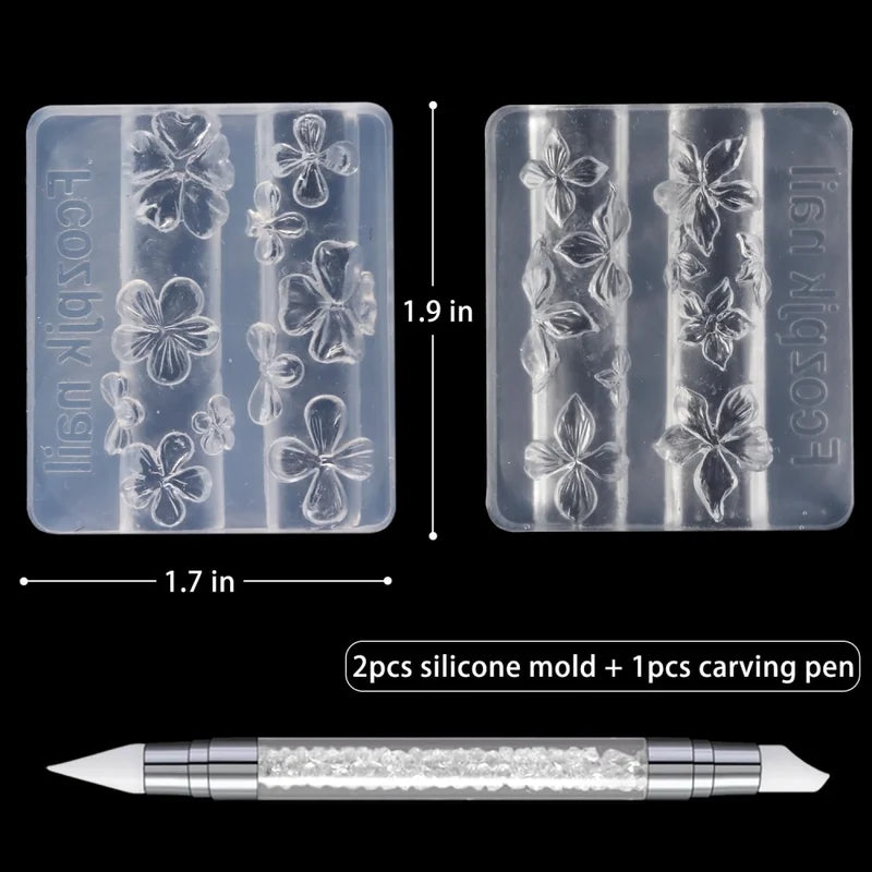 Relief Lily Flower Nail Carving Mold 3D Silicone Templates for Resin Epoxy Art
