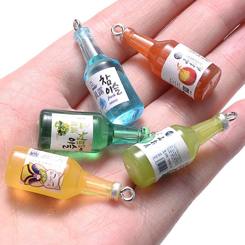 10Pcs Glass Sake Bottle Pendants Jewelry Making Charms Assortment