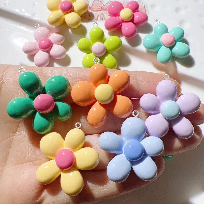 Colorful Flower Resin Charms Set for Jewelry & Crafting - 10 Pieces