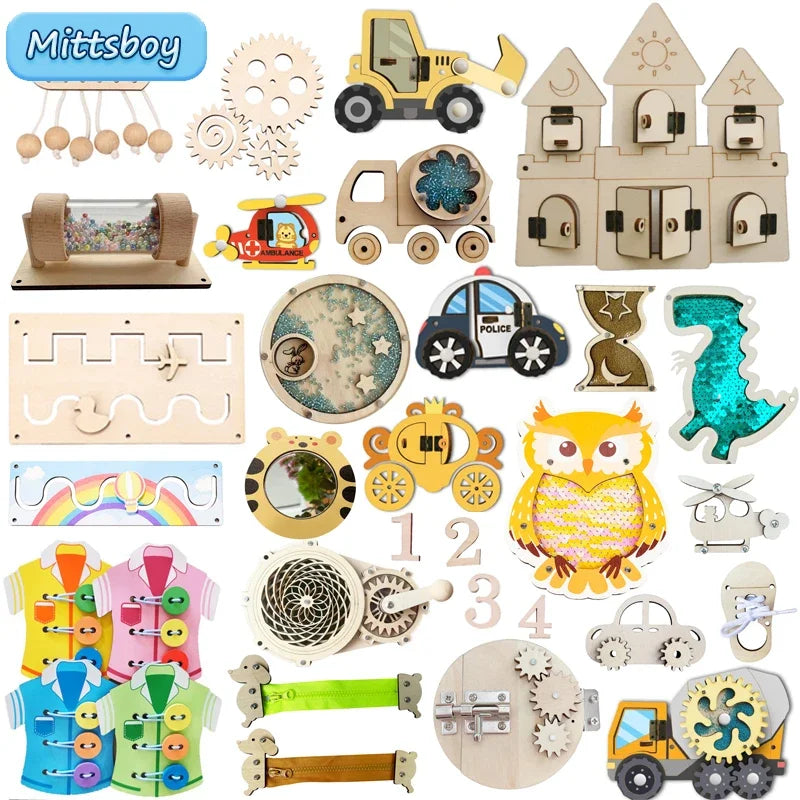 DIY Montessori Busy Board Educational Toy for Children - Wooden Accessories