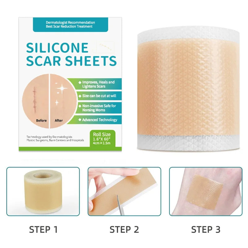Silicone Scar Sheets Self-Adhesive Reusable Skin Cover Tape 4cm x 1.5m