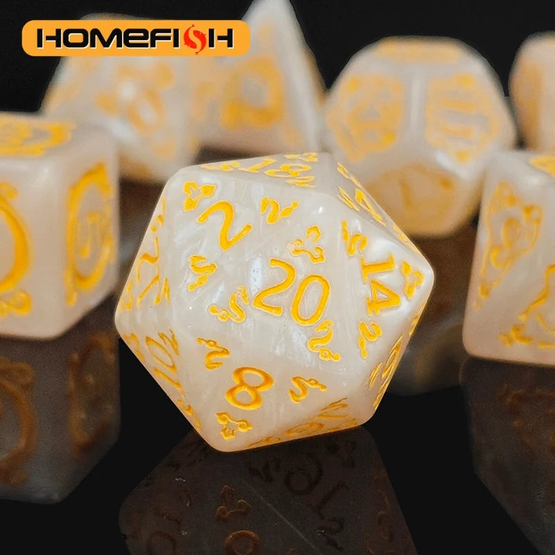 7PCS DND Polyhedral Dice Set with Dragon Pattern for Role Playing Games - Multiple Colors