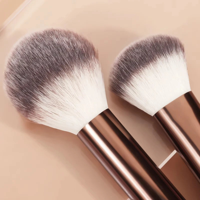 16-Piece Professional Makeup Brush Set with Bag and Puffs - Nylon Bristles, Metal Frame