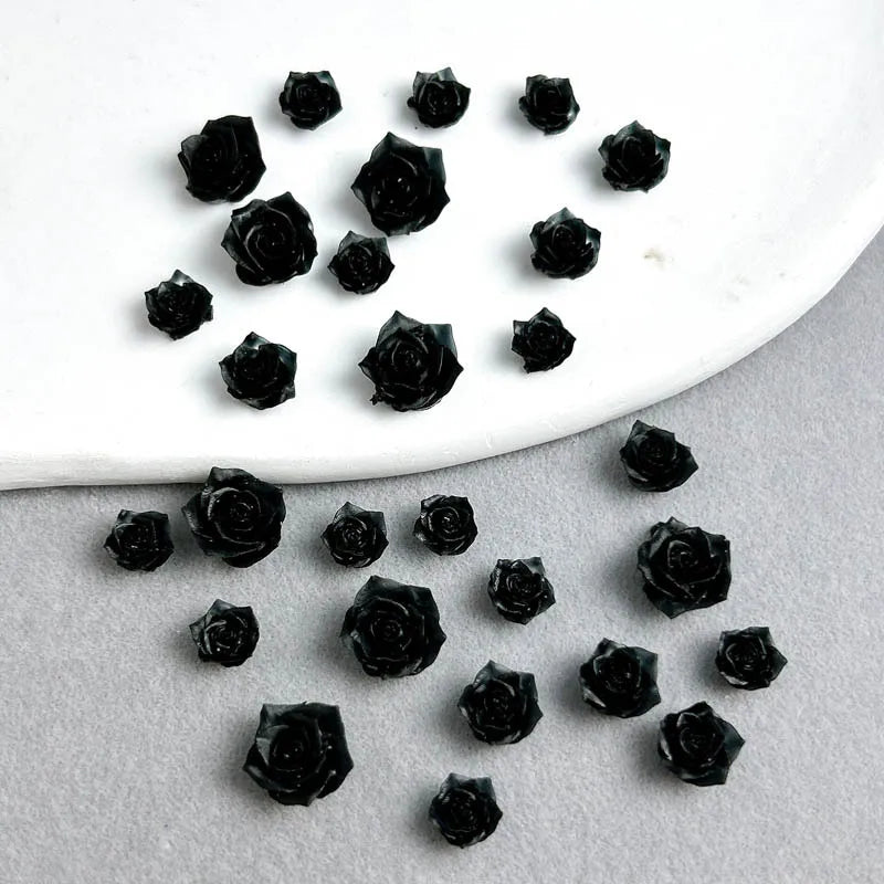30PCS 3D Resin Black Rose Nail Art Decorations Minimalist Flower Charms for DIY Nails & Hairpins