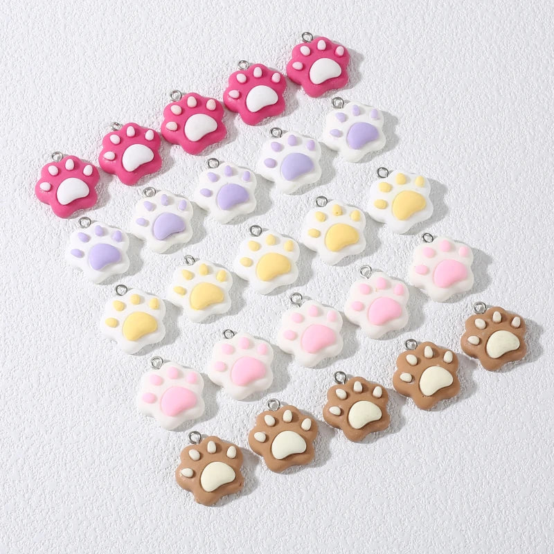 10Pcs Cartoon Animal Paw Pendant Charms Resin Jewelry Making Supplies