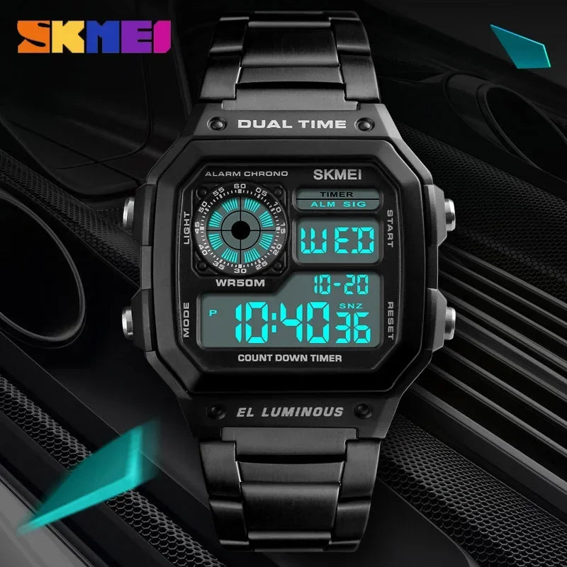 Digital Sports Watch for Men Waterproof Chronograph Stainless Steel