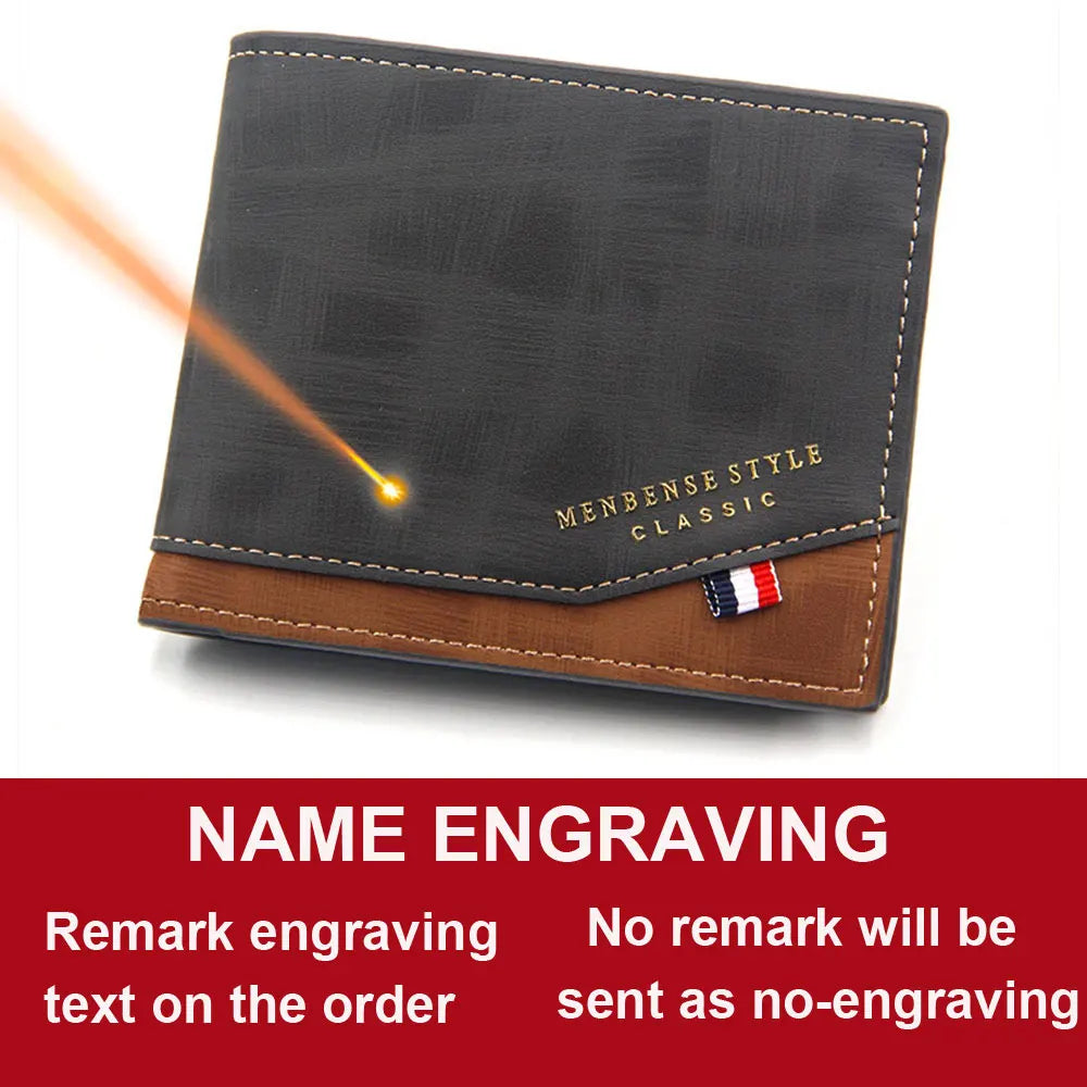 Engraved Men Wallet with Photo Holder Slim Coin Pocket Card Case Frosted Leather