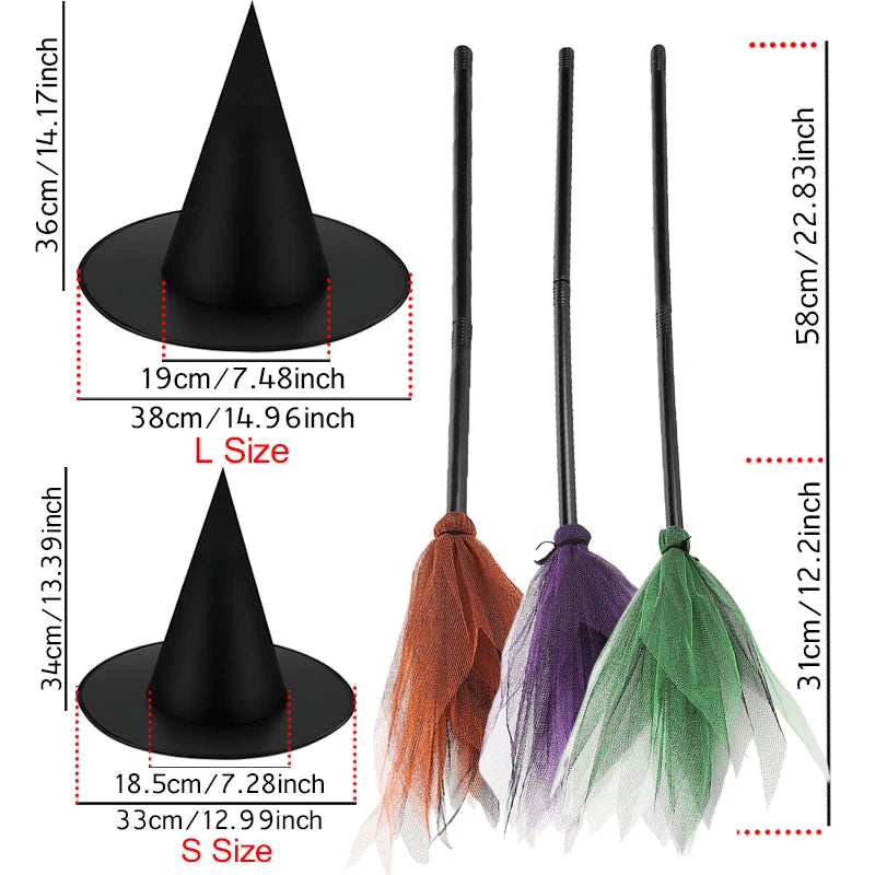 Halloween Wizard Hat and Flying Broomstick Cosplay Props Set - Party Decoration & Masquerade Accessory