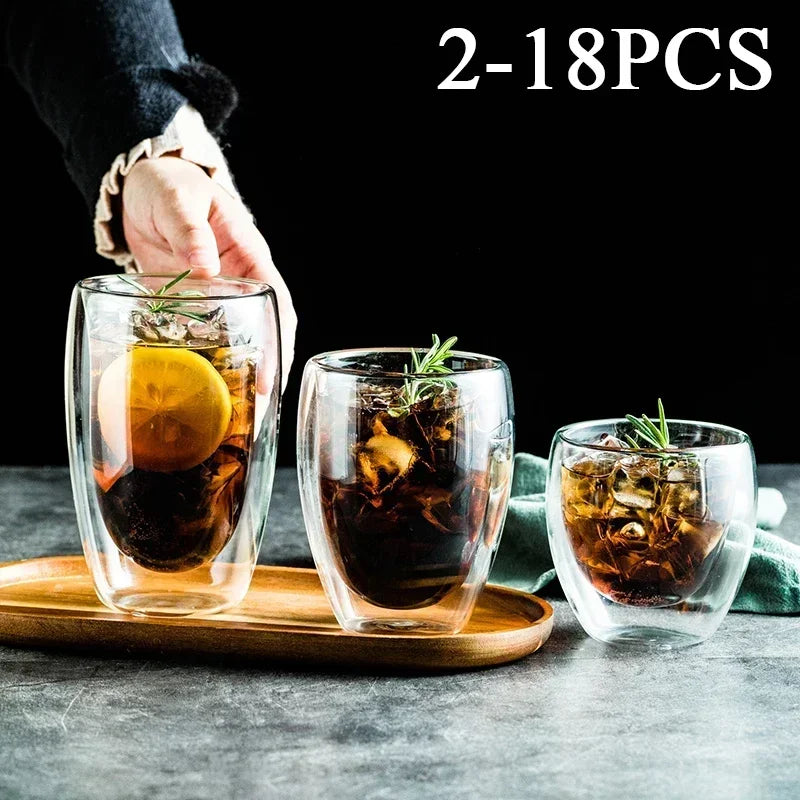 Double Wall High Borosilicate Glass Mug Set - Heat Resistant Tea Coffee Water Cups