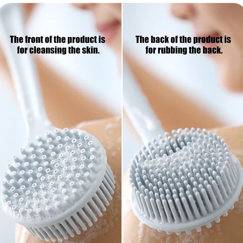Long Handle Silicone Back Scrubber & Body Exfoliating Brush for Bath & Massage
