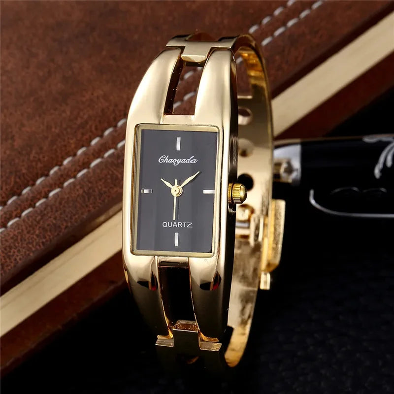 Luxury Rectangle Women Bangle Watch - Elegant Gold, White, Black Dial