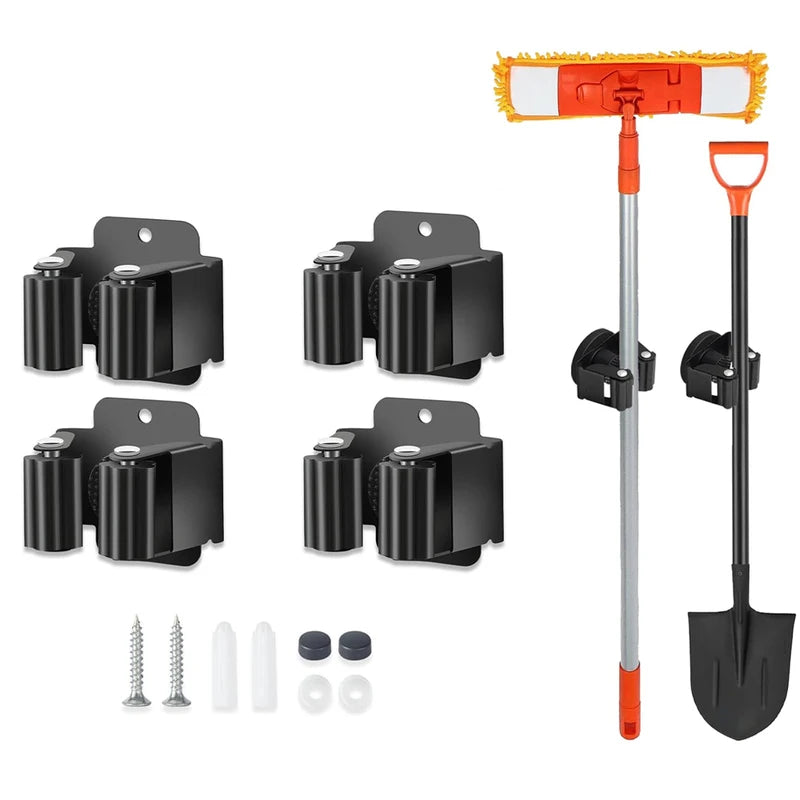 Wall Mount Broom & Mop Holder Stainless Steel Organizer for Garden & Home