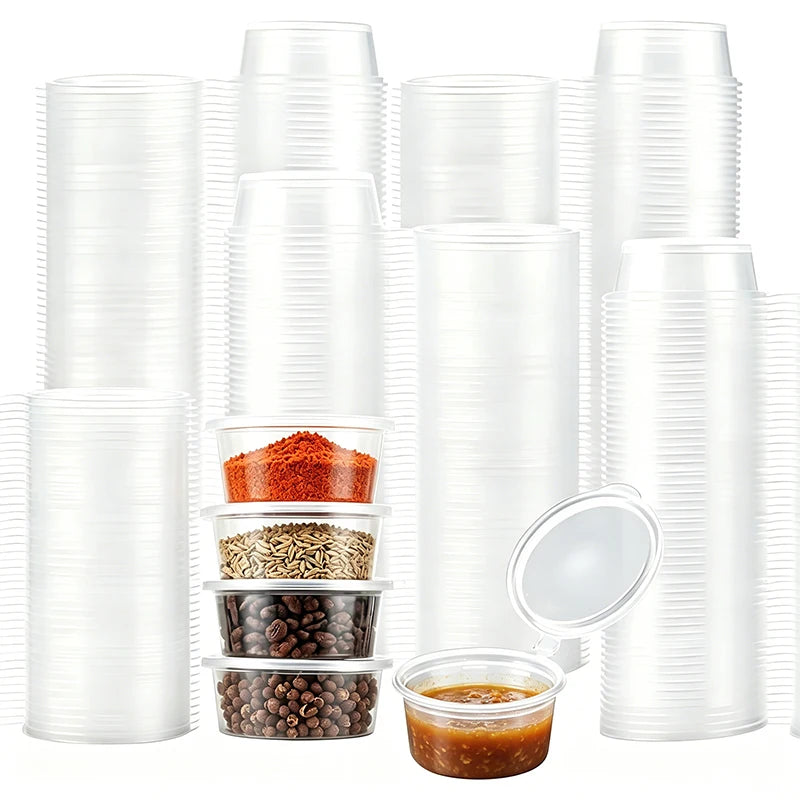 Disposable Sauce Cups with Lids - Leak-Proof Small Salad Dressing & Seasoning Containers, Bulk Pack