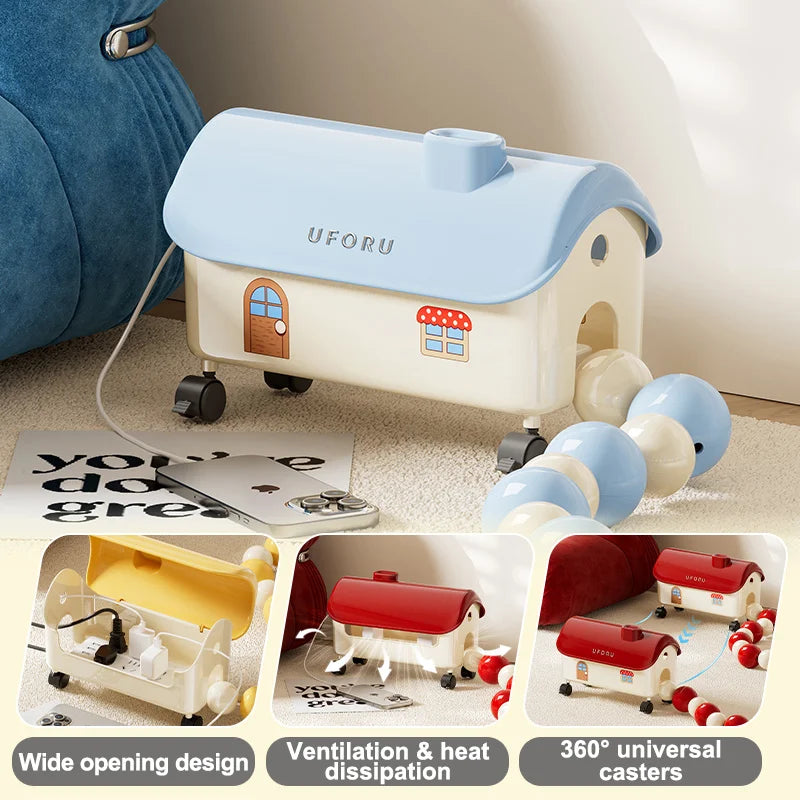 Cartoon House Cable Management Box with 360° Wheels Large Ventilation Home Storage