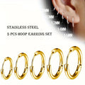 Men's Stainless Steel Hoop Earrings Set - Multiple Colors & Finish Options