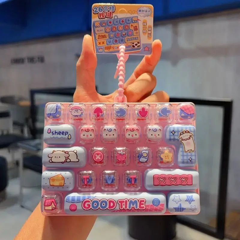 26-Key Cartoon Keyboard Keycap Set - Stress Relief Fidget Keychain & Bag Charm