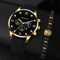 Men's Luxury Quartz Watch Set - Business Casual Round Dial with Calendar - 2 Pieces