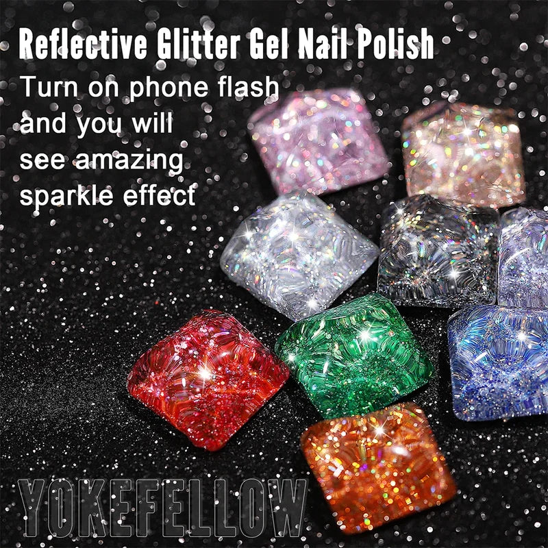 Reflective Glitter Gel Nail Polish 10ml UV Soak Off Varnish for Manicure