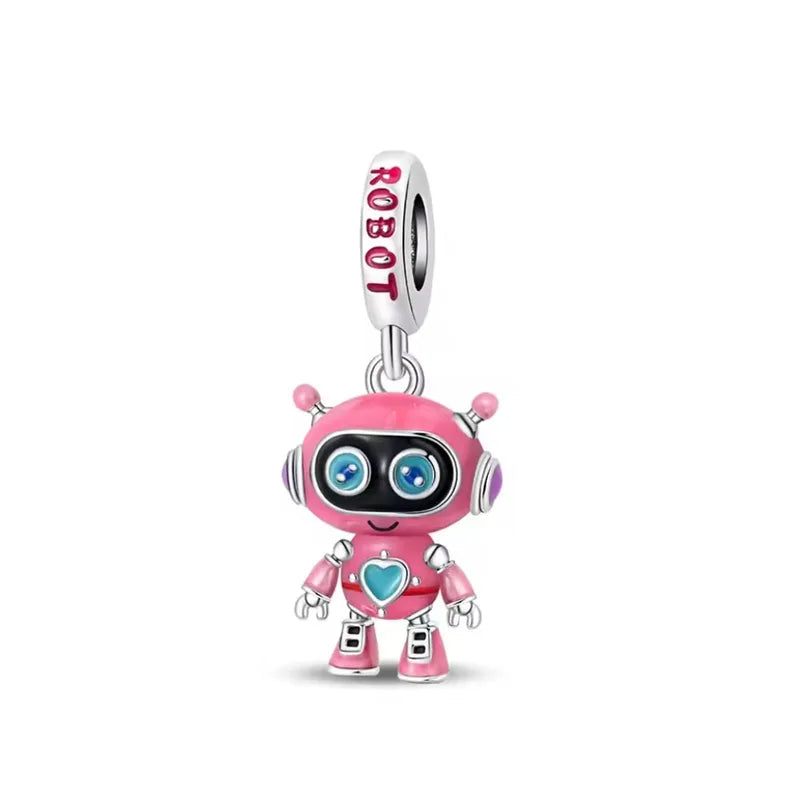925 Silver Robot Pendant Bead Charm for DIY Jewelry Making - Unisex Gift