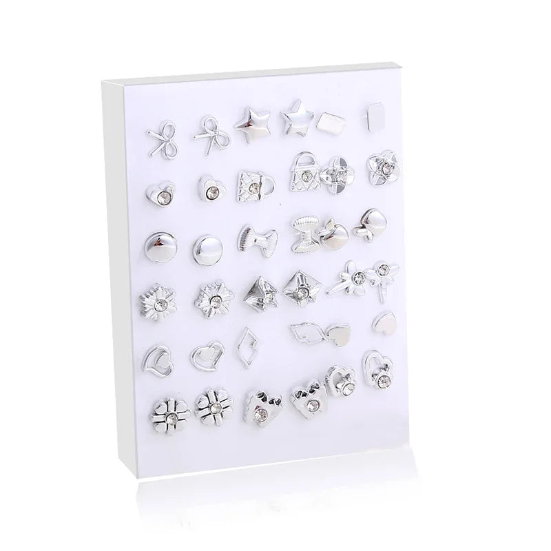 18Pairs Gold Silver Enamel Pearl Flower Heart Stud Earrings Set for Women Jewelry Gift