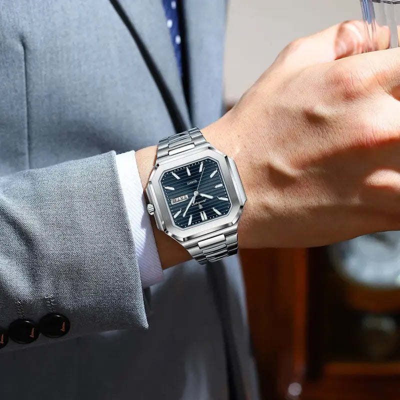Men's Waterproof Luminous Quartz Wristwatch with Date & Steel Strap