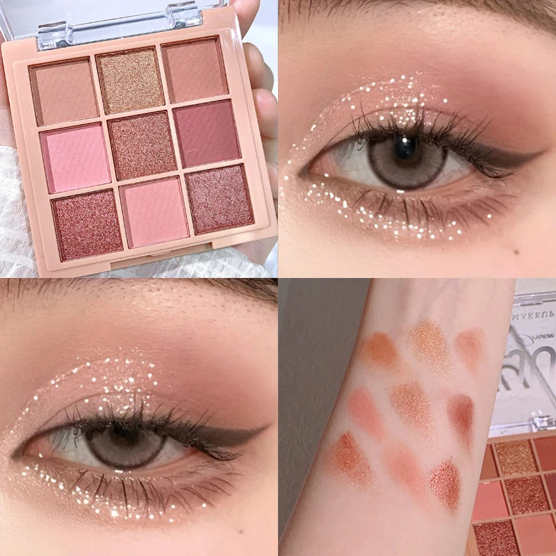 Earth Tone Eyeshadow Palette - 9 Colors Warm Brown Orange & Milk Tea Shades