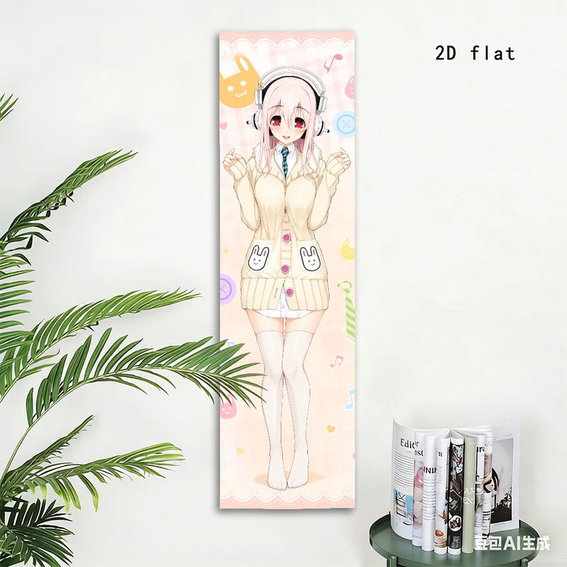Anime Sonico Wall Tapestry - Cute Pink Bunny & Music Print, 150x40cm Decor