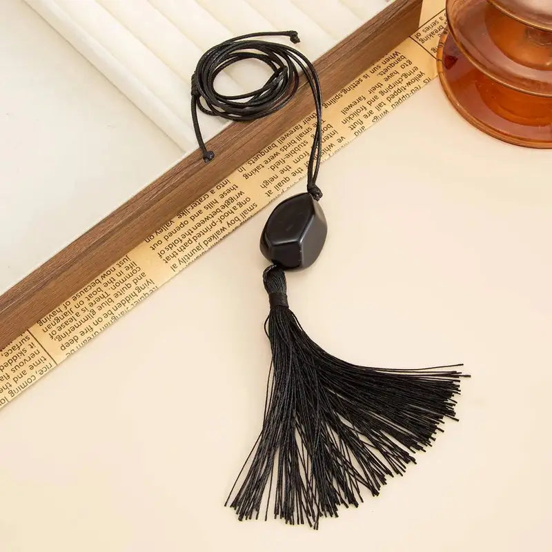 Black Resin Tassel Pendant Necklace for Women Adjustable Chain Jewelry