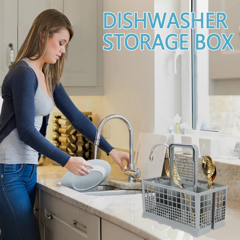 Foldable Dishwasher Cutlery Basket - Universal Silverware Holder, Gray