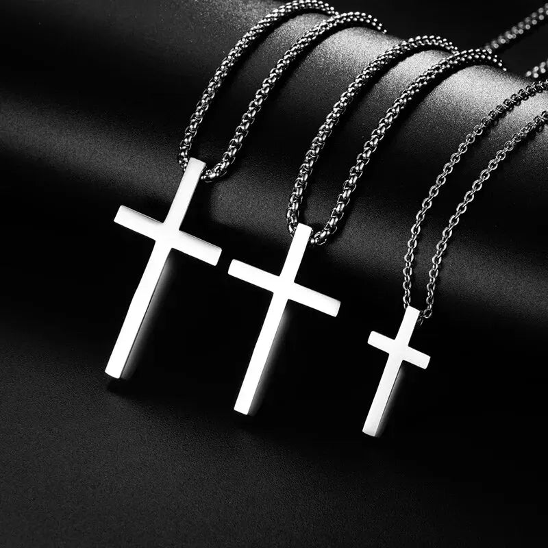 Geometric Cross Pendant Necklace for Women Men Silver Chain Jewelry Choker