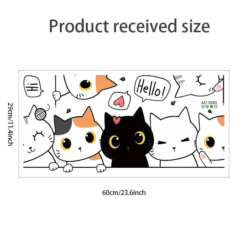Cute Cat Stickers for Bedroom Decor Waterproof Self-Adhesive Set