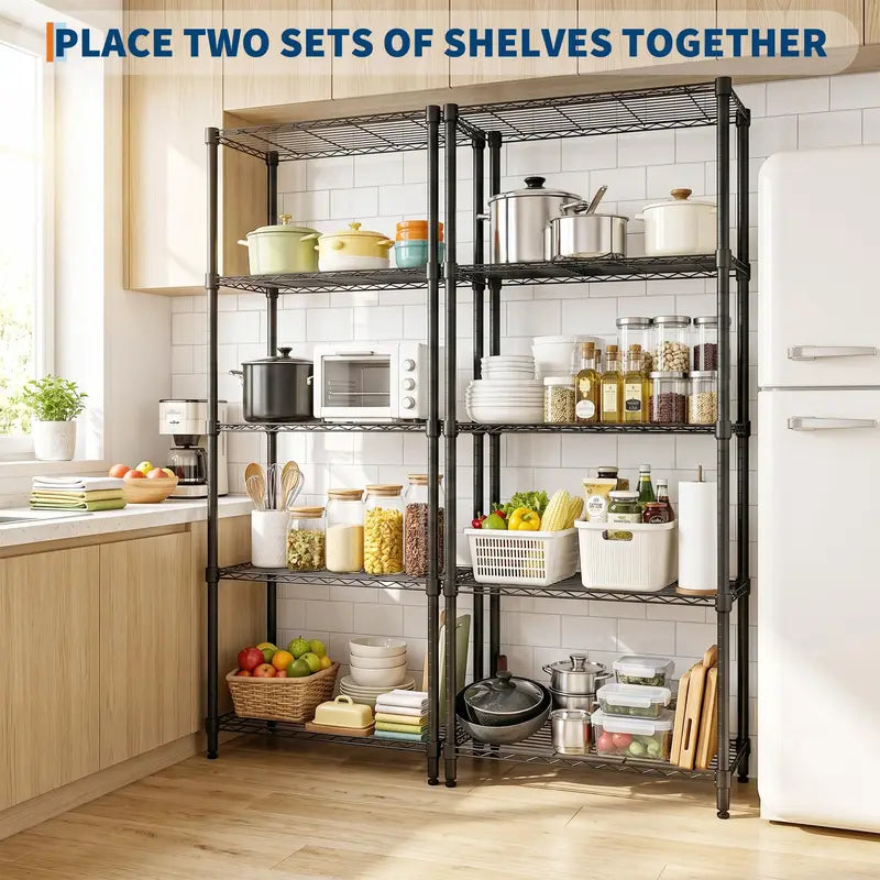 Heavy-Duty 4-Tier Steel Garage Storage Shelves - Adjustable Wire Racks, Black, 72" H