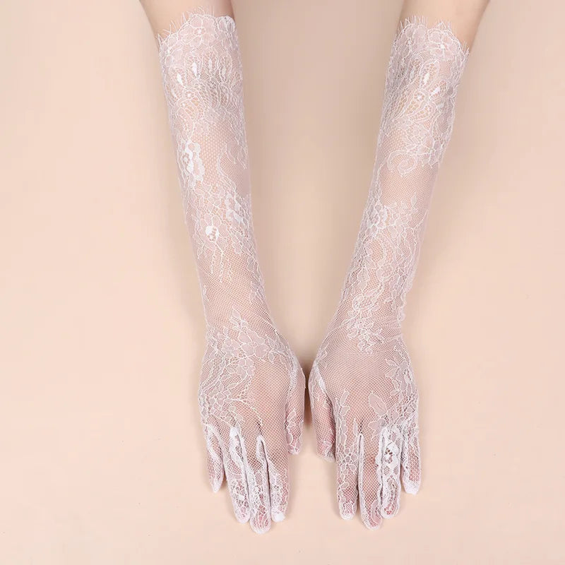 Long Mesh Gloves for Halloween Wedding Party Accessories - Irregular Lace Design