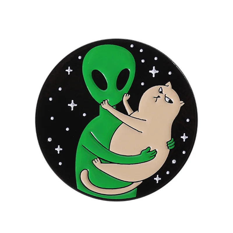 Creative Space Cat Alien Badge Brooch for Clothes - Metal Pin Accessory