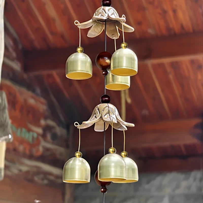 Double Metal Bell Pendant Wind Chime Brass Hanging Decor for Home Patio Wall