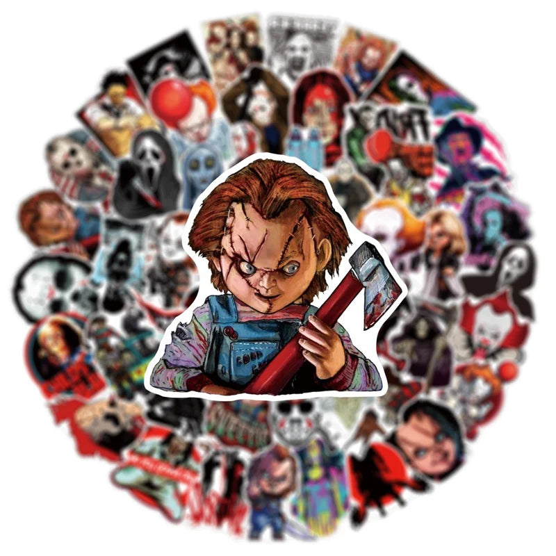50Pcs Waterproof Horror Movie Stickers for Halloween DIY Scrapbooking Phone & Luggage Decor