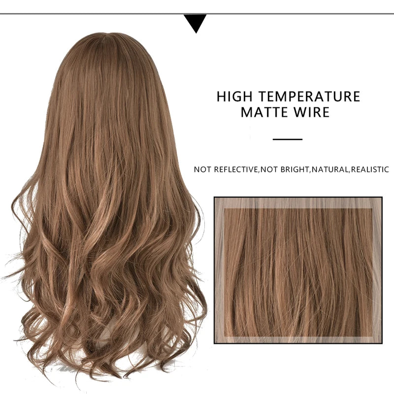 Long Wavy Curly Wigs for Women - Natural Highlights, Heat Resistant Synthetic Hair