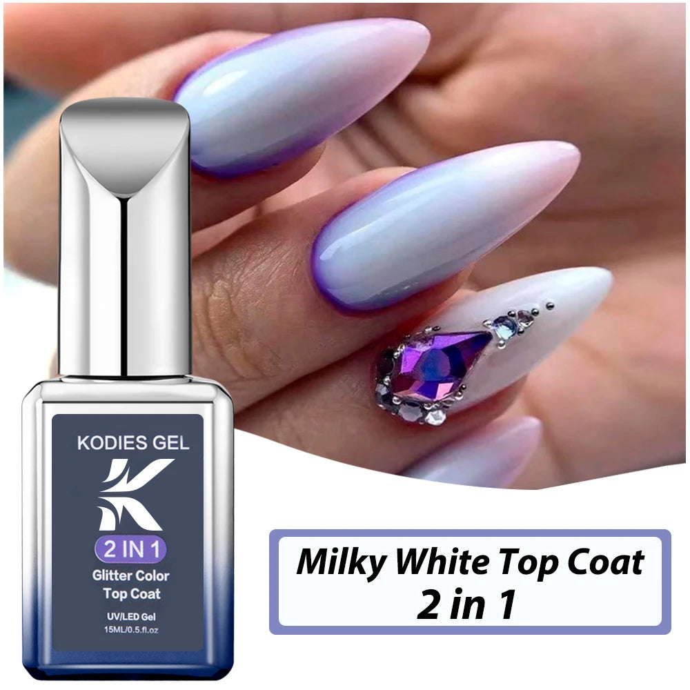 Milky White UV Gel Top Coat for Nails - Translucent Jelly Finish, No Sticky Residue, 15ml