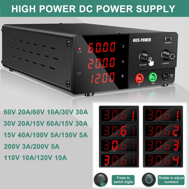 Adjustable Laboratory Power Supply 60V 20A Digital Bench Power Source