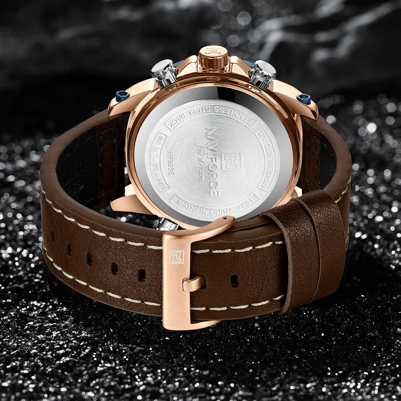 Men's Digital Leather Wrist Watch Dual Display Waterproof Quartz Sport Watch