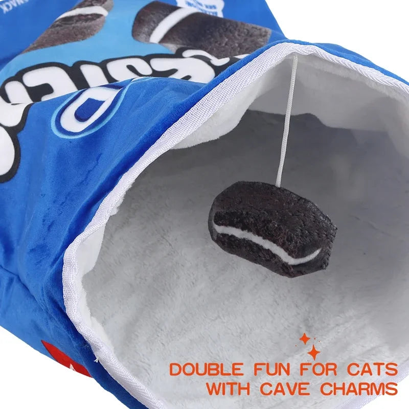 Interactive Cat Tunnel Toy with Food-Themed Designs - Collapsible Play Space for Cats