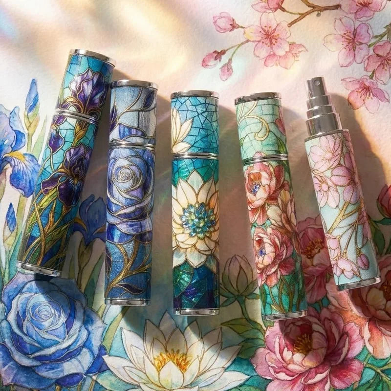 Portable Spray Bottle 10ML Refillable Glass Perfume Bottle with Floral Pattern