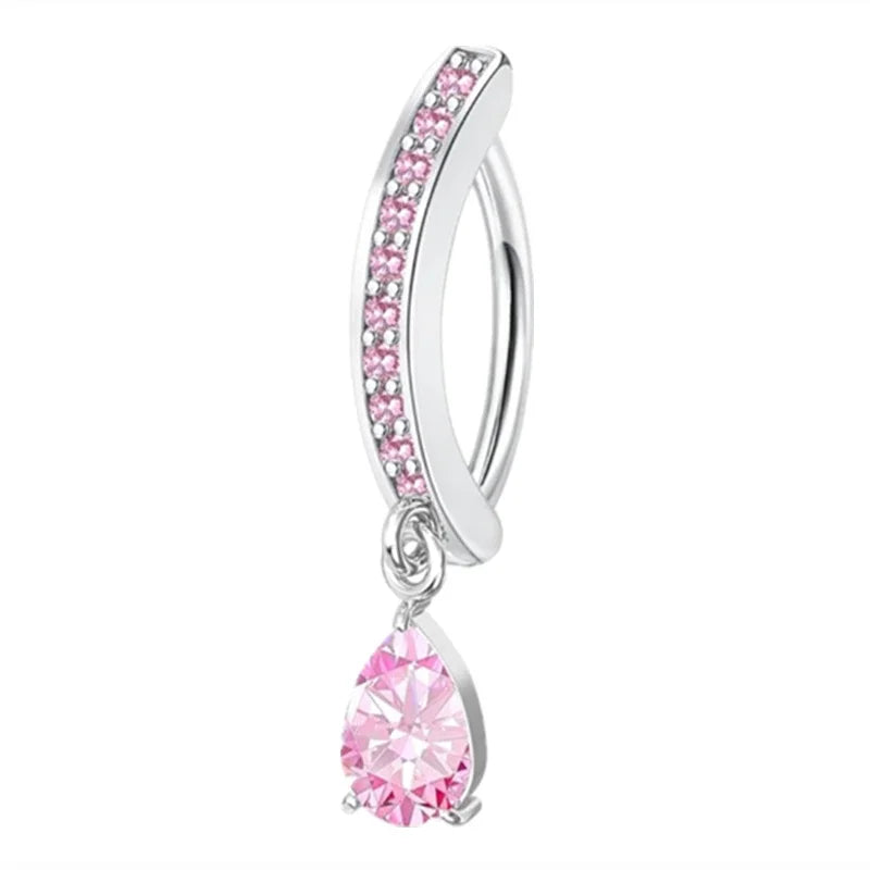 Heart Crystal Belly Button Ring for Women - Navel Barbell Body Jewelry