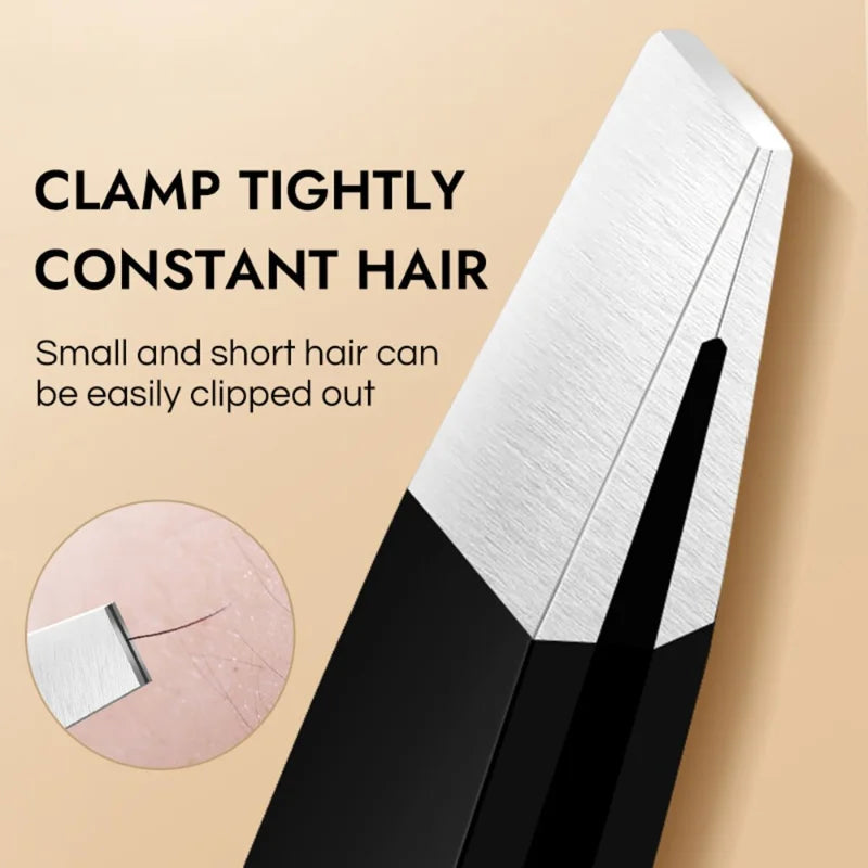 Stainless Steel Eyebrow Tweezer Set with Slant and Flat Tips for Ingrown Hair Removal