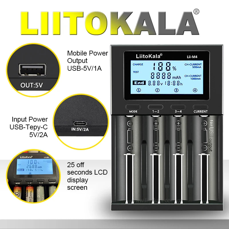 Smart Battery Charger for 18650 26650 AA AAA Ni-MH Li-ion Batteries LCD Display