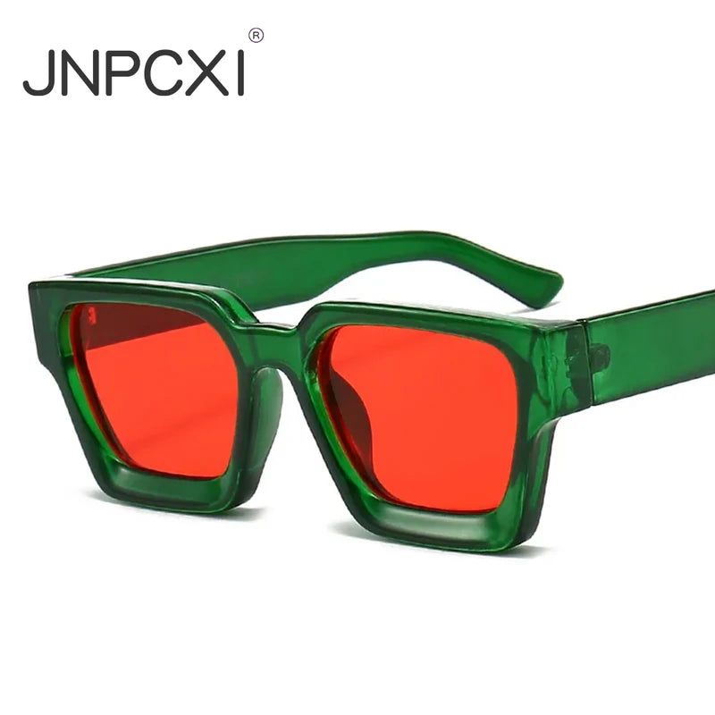 Unisex Square Fashion Sunglasses UV400 Retro Green Lens Shades for Women Men