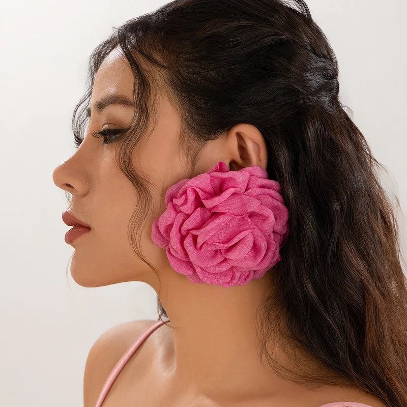 Large Rose Flower Earrings for Women - Statement Pierced Jewelry for Parties & Dinners