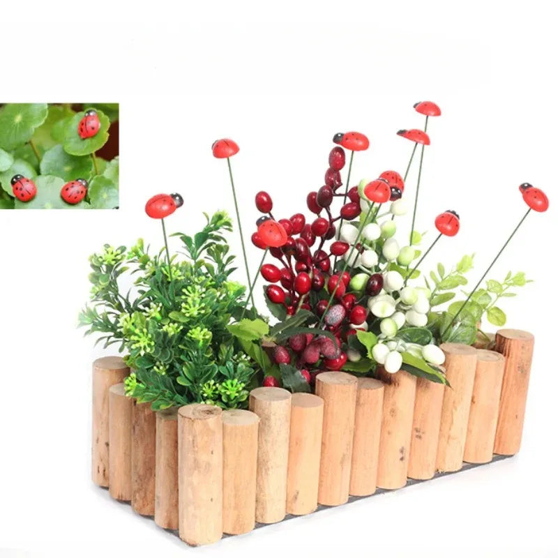 10pcs Wooden Ladybug Garden Stakes Outdoor Yard Decor Spring Festival Decoration